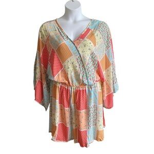 Haptics By Holly Harper Floral Patchwork Print Romper Womens Plus Size 3X NWT